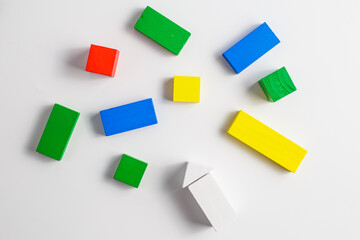 Assorted Colorful Wooden Blocks Arranged on White