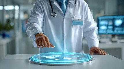 Innovative medical technology demonstration healthcare lab digital interaction scientific environment professional viewpoint