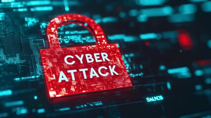 Digital lock symbolizing a cyber attack on a tech background. - Powered by Adobe