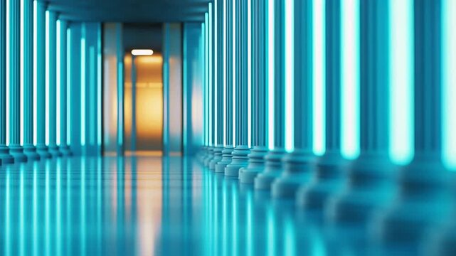 A row of illuminated columns in a futuristic setting.