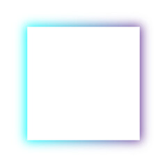 Cyan and purple neon glowing square frame isolated on transparent background