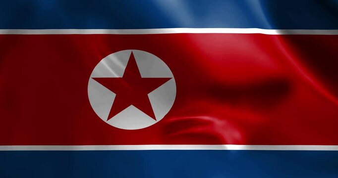 North Korea waving flag looping. Korean banner blowing in the wind seamless and looped animation.