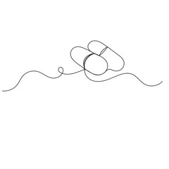 Medicine and open capsules icon  continuous one line drawing of outline vector illustration