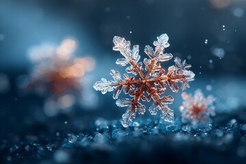 Microscopic View of Sparkling Snowflakes in a Futuristic Icy Environment Generative AI