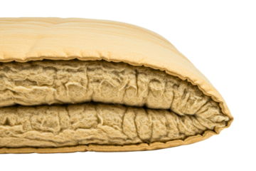 Thick natural wool batting filler for a quilt on a transparent background