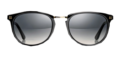 Stylish black sunglasses with gradient gray lenses isolated on white background, modern fashion eyewear accessory
