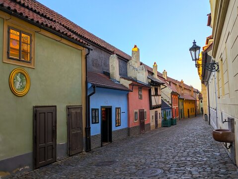 Golden street in Prague castle full of adorable historical houses.