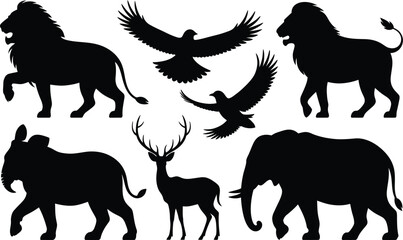 Majestic wildlife silhouettes showcasing nature's power and grace, perfect for conservation, adventure, and branding projects requiring a touch of the wild