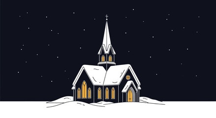 Fototapeta premium Church winter snow night stars religion building architecture christmas cold