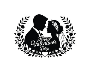 Obraz premium Couple embracing surrounded by floral wreath with valentine's day concept 