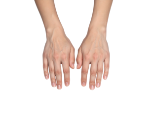 A pair of outstretched hands against a black background, palms facing upwards