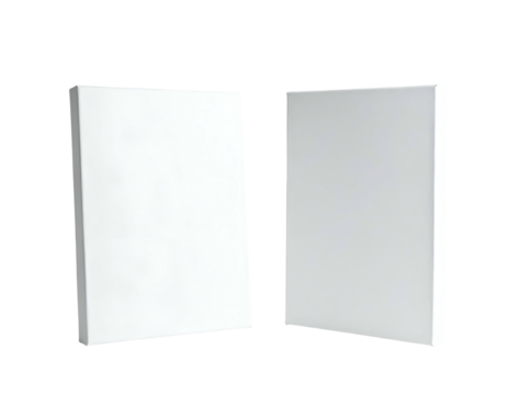 Two rectangular, pristine, blank canvases with white surfaces, side by side, isolated