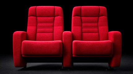 Obraz premium Bright red chairs fill the quiet theater, each one waiting for film enthusiasts to experience stories on the big screen, creating a sense of anticipation and comfort