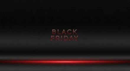 Black friday text in metallic copper on a dark, sleek studio background with red light
