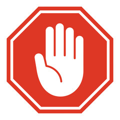 Obraz premium Red Stop Sign with Hand Gesture Symbolizing Halt and Prevention for Safety and Awareness Initiatives