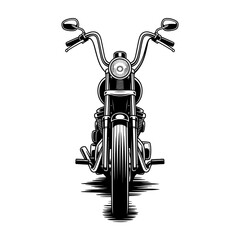 Classic Motorcycle Front View Black and White Illustration for Motorcycle Enthusiasts and Design Projects