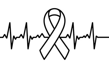 Healthcare Awareness Ribbon Heartbeat Symbol Promoting Hope and Strength for Various Medical Causes in Black and White