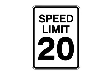 Isolated Speed Limit Sign Requiring Drivers to Maintain a Safe Speed of 20 Miles Per Hour on Roads