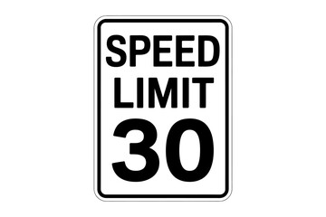 Isolated Speed Limit Sign with Thirty Miles Per Hour Notification for Safe Driving and Traffic Awareness