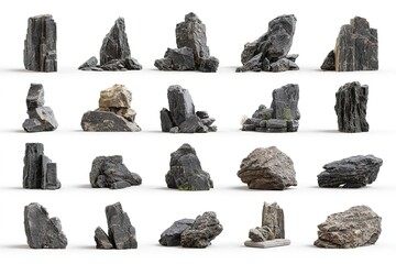 Unique collection of rocks and stones displayed in an organized arrangement highlights natural textures and shapes found outdoors