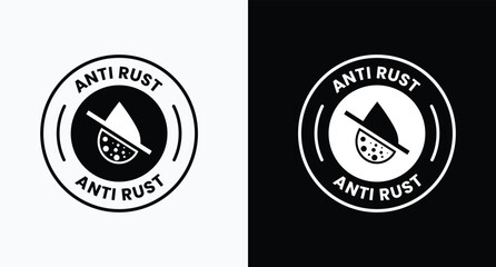 Anti rust icon design illustration. Anti oxidation sign, Rust resistant symbol, Color black and white. Anti rust sign, logo, badge, icon, sticker, label, emblem, stamp, symbol, black, line, flat vecto