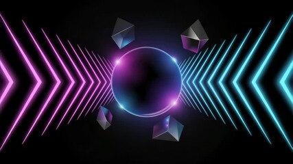Dynamic neon orb with geometric shapes creates a modern futuristic background effect - Powered by Adobe
