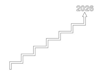 line art of a graphic analysis with an upward trend from 2025 to 2026. The concept of business growth in company development.
