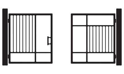 Minimalist Black and White Vector Icon of Double Entrance Gates