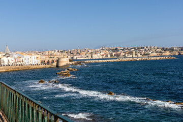 Syracuse panorama view from calm sparkling waters