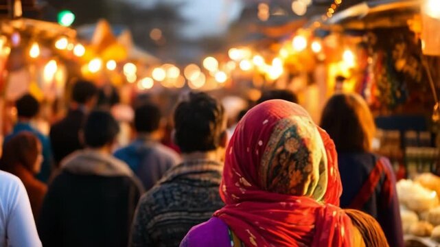 Vibrant evening at a bustling night market in the city