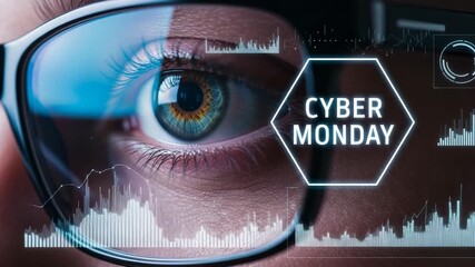 Cyber monday futuristic eye with data visualization overlay - Powered by Adobe