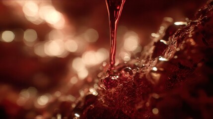Liquid pouring close up abstract texture dramatic lighting bokeh effect
