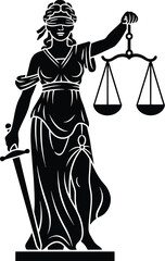 Blindfolded Lady Justice moral force in judicial systems with a scale and sword icon logo vector illustration 