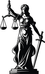 Blindfolded Lady Justice moral force in judicial systems with a scale and sword icon logo vector illustration 