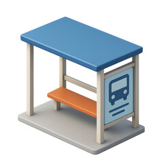 STYLE Icon 3D render, Isometric style of Bus Stop Shelter &ndash; A small, open-roofed passenger shelter isolated on a transparent background