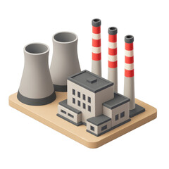 STYLE Icon 3D render, Isometric style of Power Plant &ndash; Chimneys, cooling towers, industrial scale. isolated on a transparent background