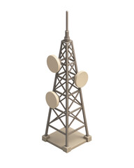 STYLE Icon 3D render, Isometric style of Radio Tower &ndash; A tall, steel frame, antenna, and warning light isolated on a transparent background