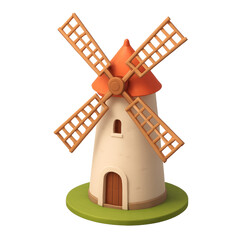 STYLE Icon 3D render, Isometric style of Windmill &ndash; Tall structure with rotating blades, countryside feel. isolated on a transparent background
