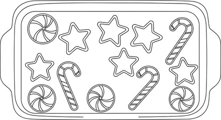 Christmas cookies baking holiday candy canes stars sweets treats outline