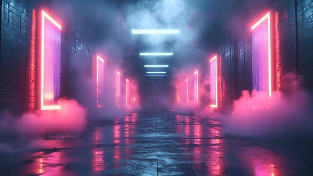 Neon Portal to Another Dimension - A Futuristic Journey Through Light and Smoke.
