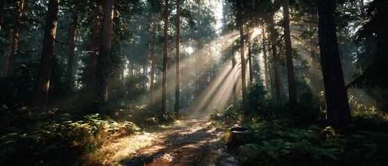 Obraz premium A forest with a path in the middle