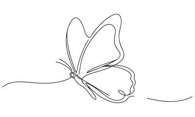 Minimalist Continuous Line Art of a Flying Butterfly