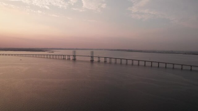 Sunset over Qingdao Jiaozhou Bay Cross-Sea Bridge