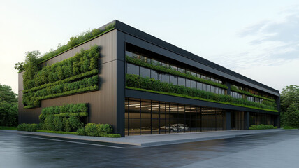 Obraz premium Modern green warehouse with eco friendly design, vertical garden, and sustainable architecture