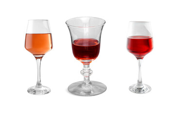 PNG image of Wine glasses collection with red wine and rose wine on black background for wine tasting events