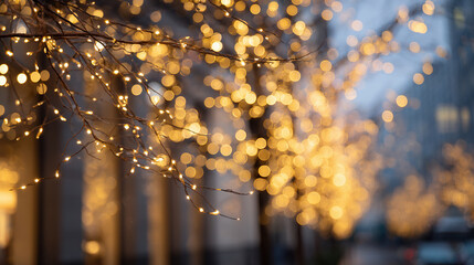 冬の街を彩る金色のイルミネーション