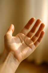 Obraz premium Close-up of an open hand illuminated by soft light