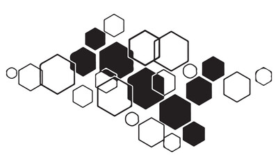 Abstract Black and White Geometric Hexagon Pattern on White Background
