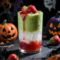 Matcha Latte Strawberry in a Halloween theme