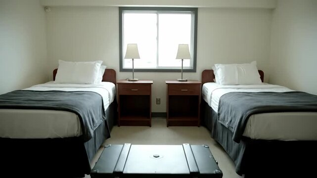 Cozy Minimalist Bedroom with Two Twin Beds and Window Light